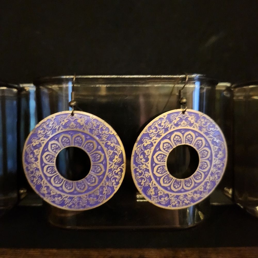 Purple and Gold Circular Earrings